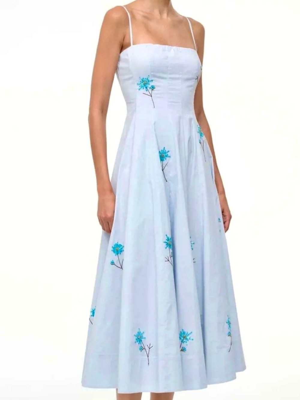 NWT Staud Wylie Embroidered Midi Dress Dandelion Sky 🌟Rare Find🌟 - Picture 4 of 16